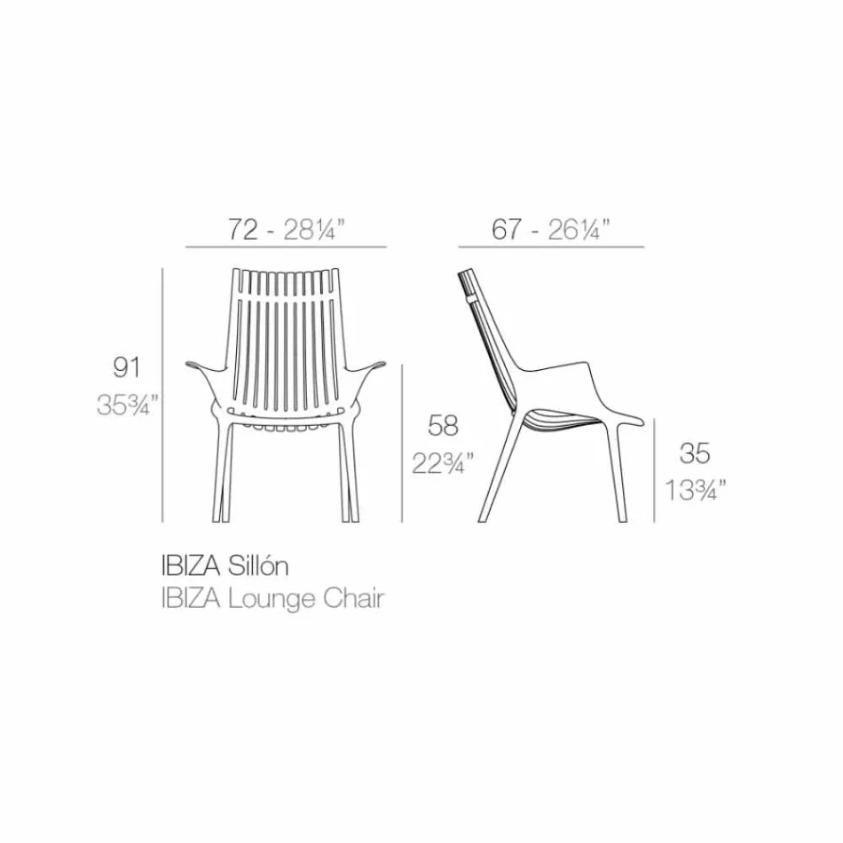 Chaise longue avec accoudoirs pour extérieur en plastique 4 pièces - Ibiza par Vondom Viadurini