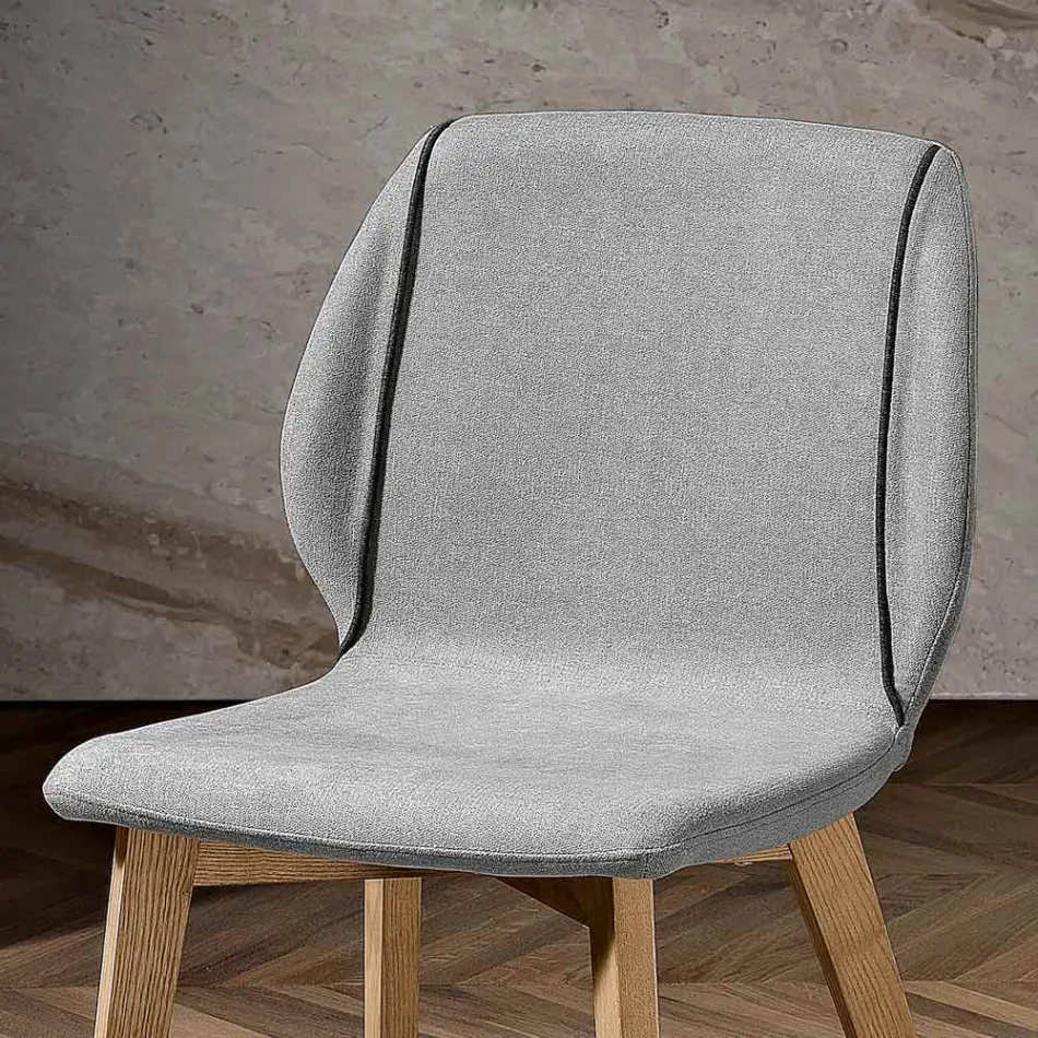 Chaise moderne de design élégant en tissu avec bordure et bois - Scarat Viadurini
