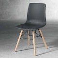 Chaise moderne en bois et éco-cuir noir fabriqué en Italie, Ranica