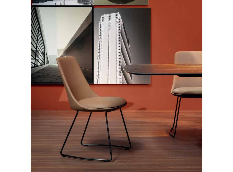 Chaise en cuir moderne avec base en traîneau Made in Italy - Itala Si Viadurini