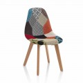 Chaise moderne en tissu patchwork avec pieds en bois, 4 pièces - Selena