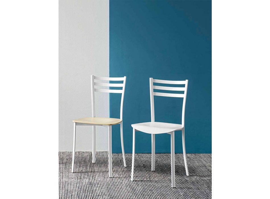 Chaise de cuisine moderne en métal blanc et bois de hêtre Made in Italy - Ace Viadurini