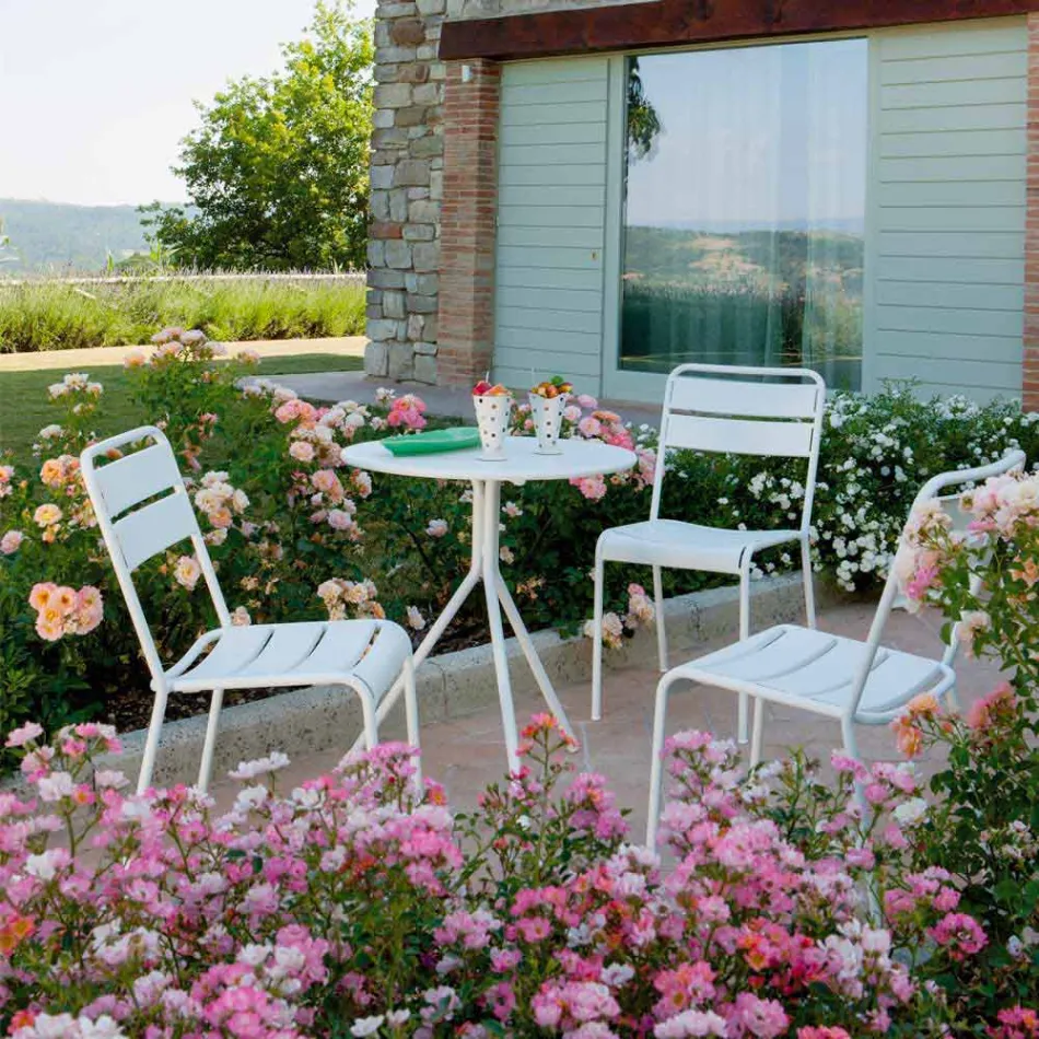 Chaise d'extérieur empilable enduite de poudre fabriquée en Italie, 4 pièces - Amina Viadurini