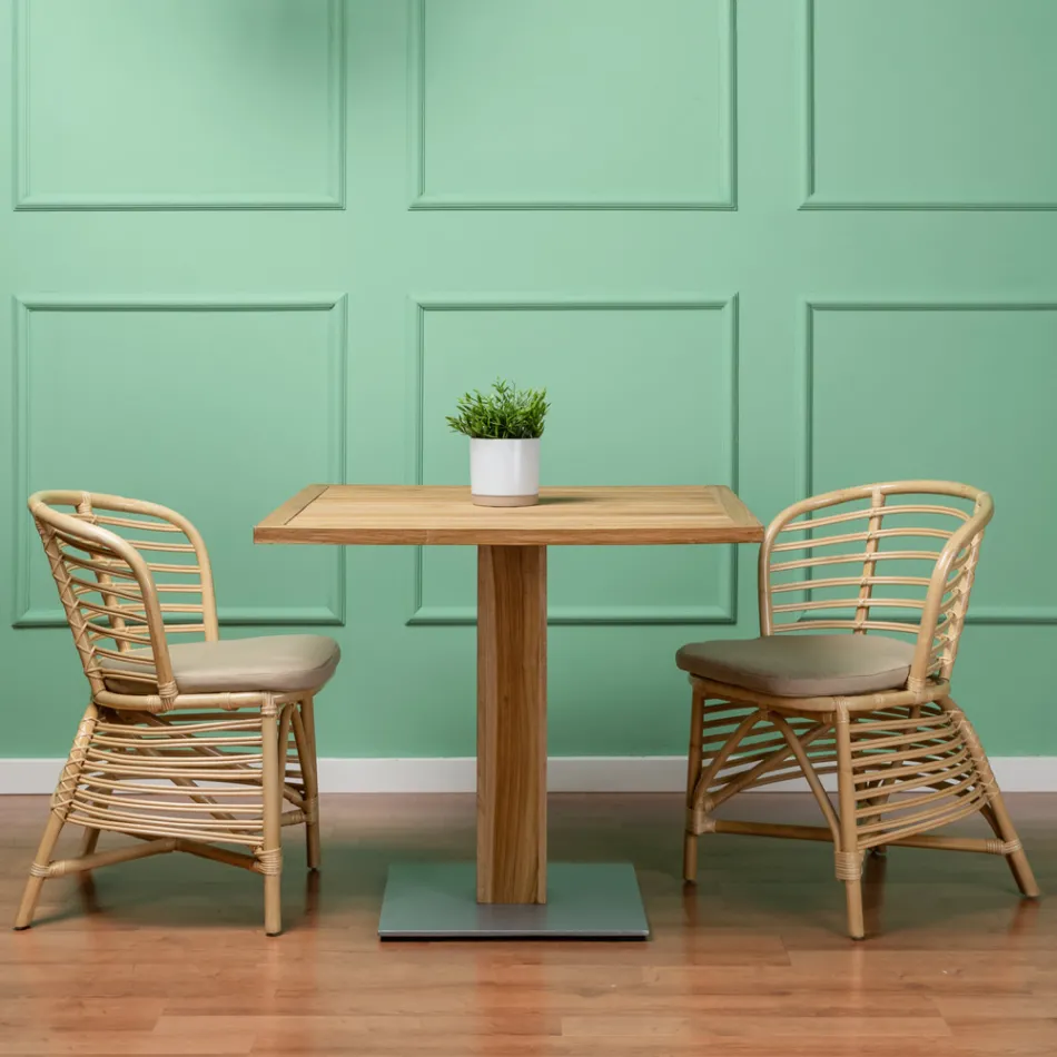 Chaise pour le jardin en rotin naturel avec coussin inclus - Torvi Viadurini