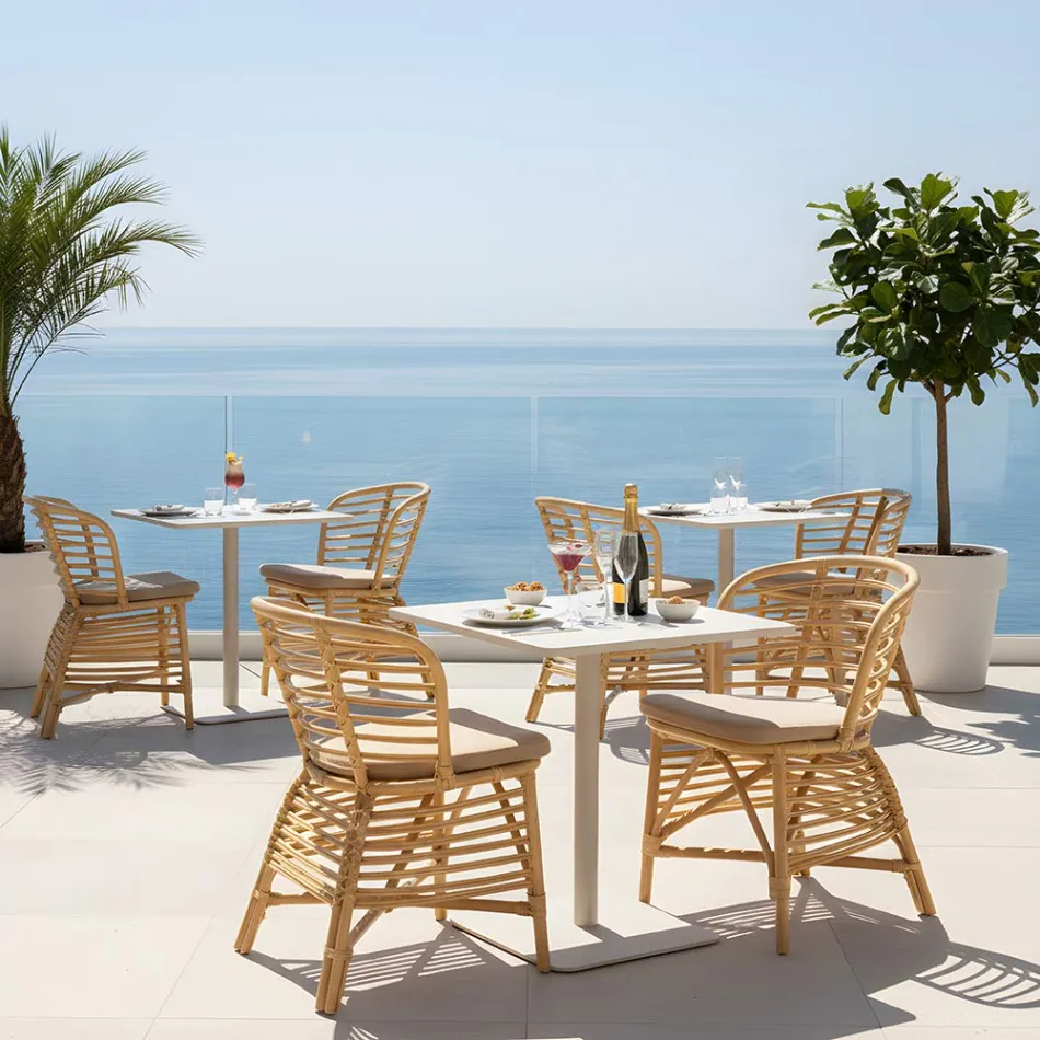 Chaise pour le jardin en rotin naturel avec coussin inclus - Torvi Viadurini