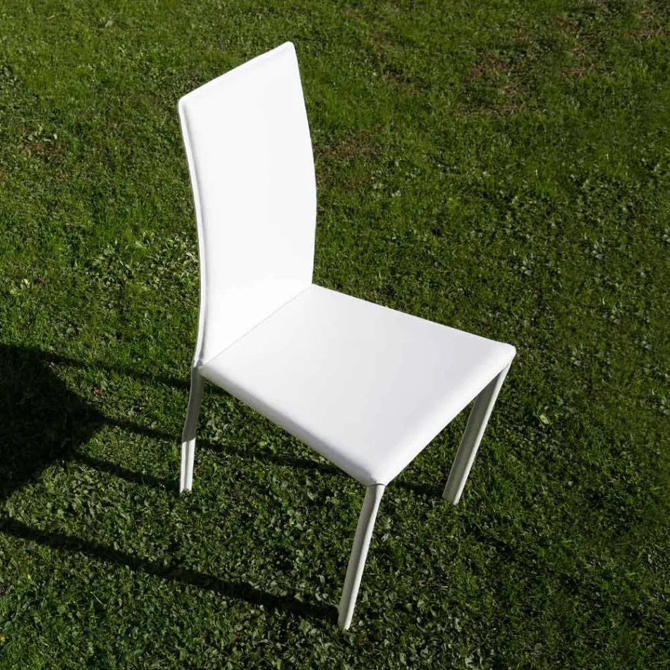 Chaise de salle à manger design recouverte de cuir fabriquée en Italie - Sissy Viadurini