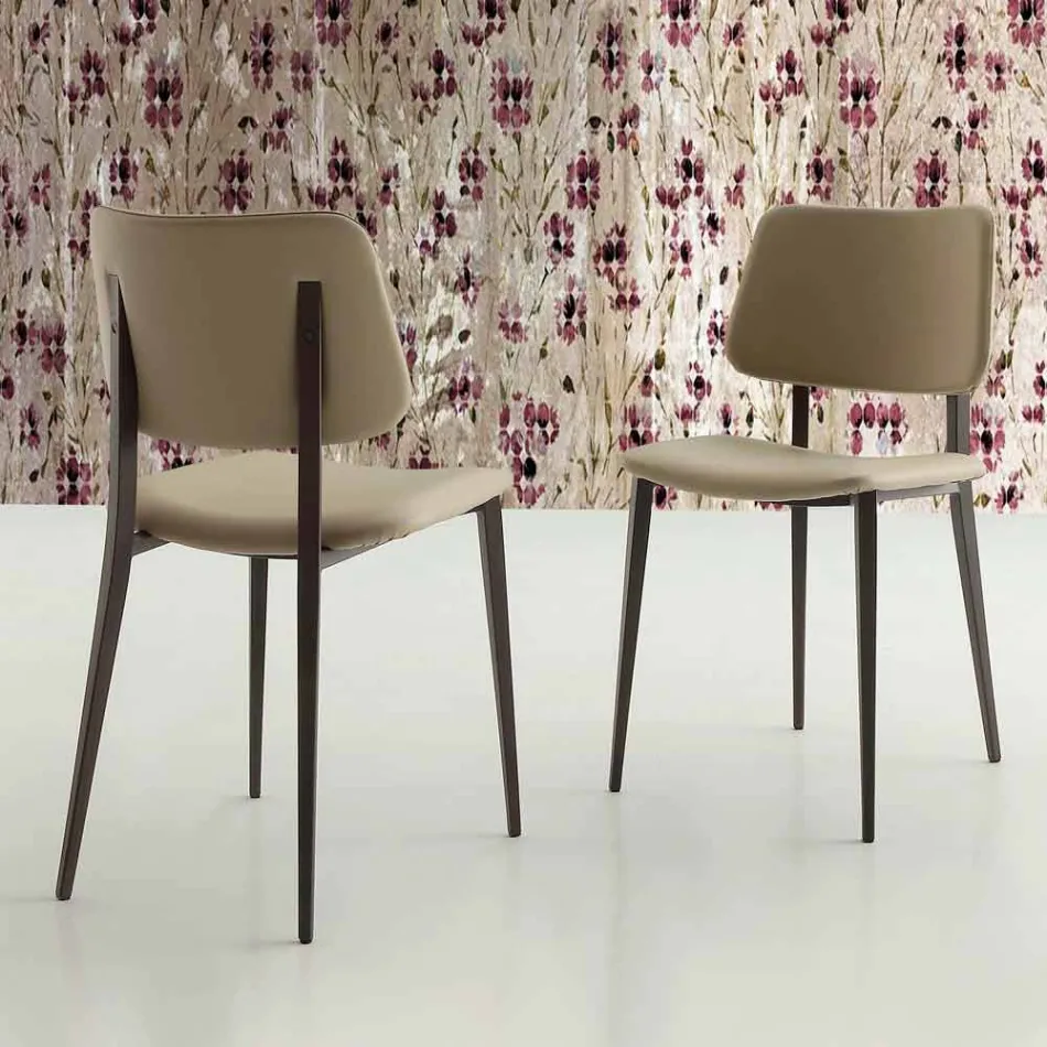 Chaise de salle à manger en cuir écologique et métal Made in Italy, 2 pièces - Sélénium Viadurini