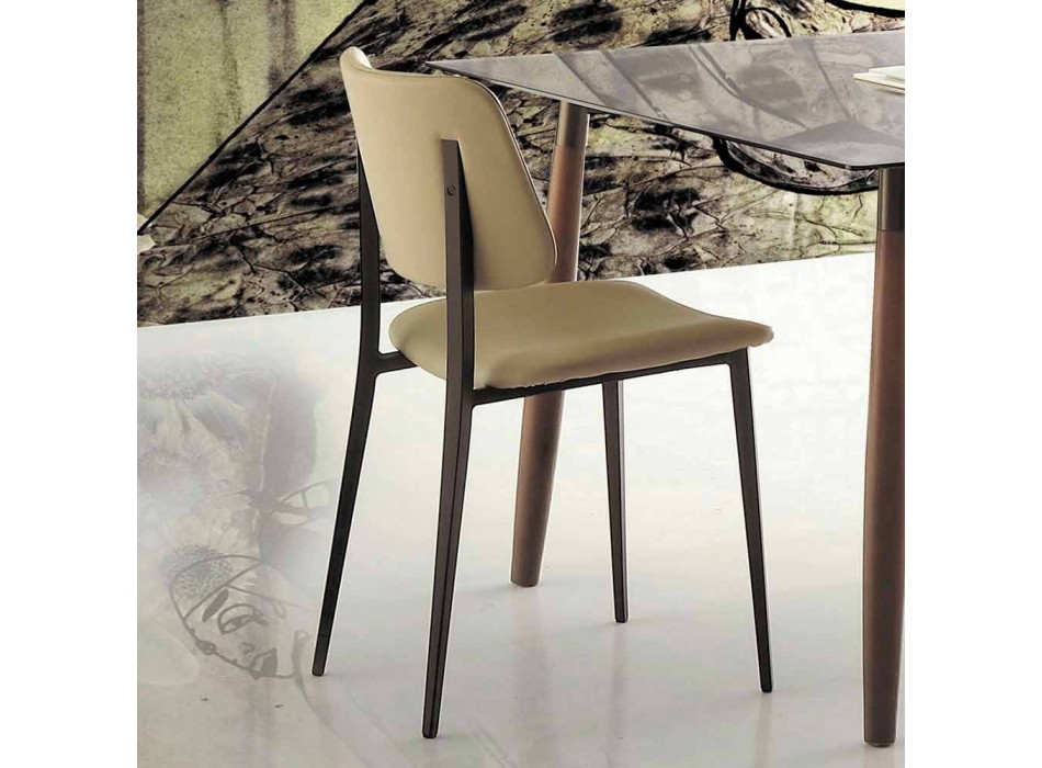 Chaise de salle à manger en cuir écologique et métal Made in Italy, 2 pièces - Sélénium Viadurini