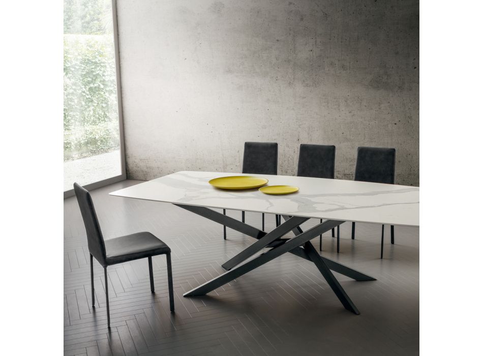 Chaise de salle à manger en cuir écologique Made in Italy, 2 pièces - Mawi Viadurini