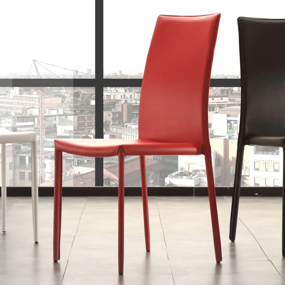 Chaise de salle à manger en métal recouverte de similicuir, 4 pièces - Nadia Viadurini