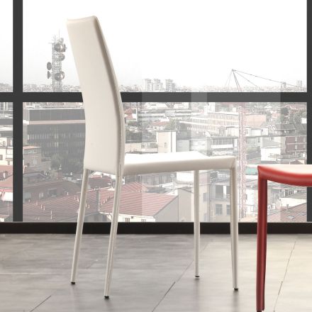 Chaise de salle à manger en métal recouverte de similicuir, 4 pièces - Nadia Viadurini