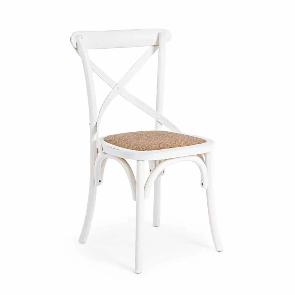 Chaise de salle à manger en rotin et bois Design classique Homemotion - Meridia Viadurini