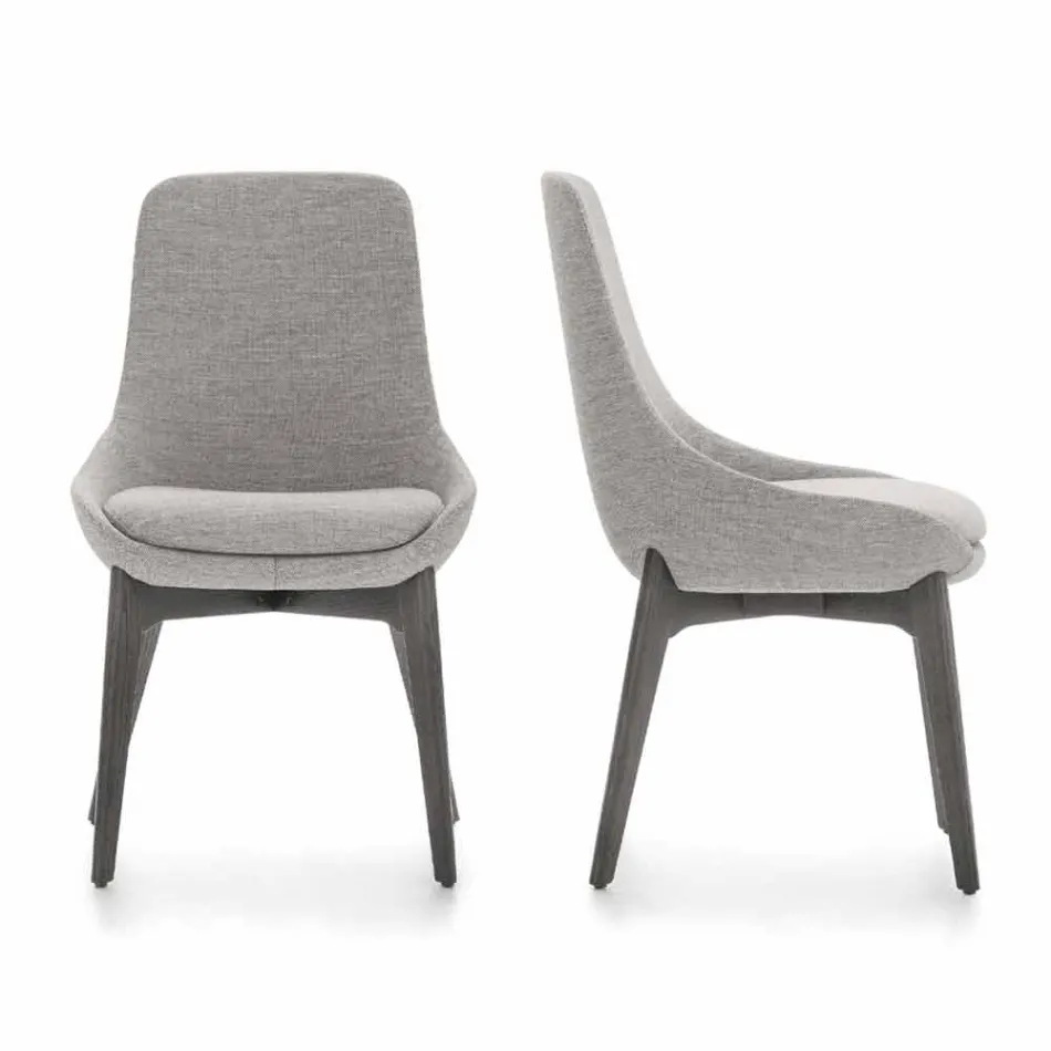 Chaise de salle à manger en tissu avec piètement en bois Made in Italy - Noix de coco Viadurini