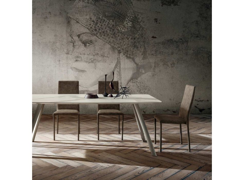 Chaise de salle à manger recouverte de cuir écologique Made in Italy, 2 pièces - Belge Viadurini