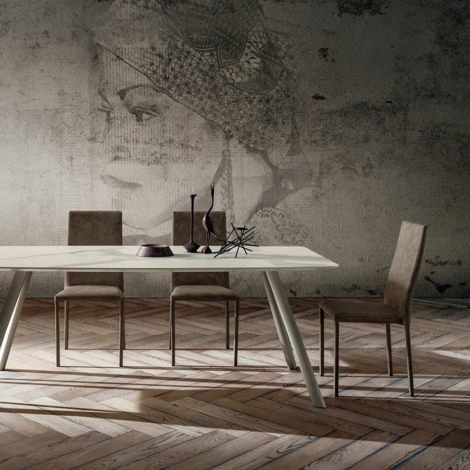 Chaise de salle à manger rembourrée en éco-cuir fabriquée en Italie, 2 pièces - Belge Viadurini