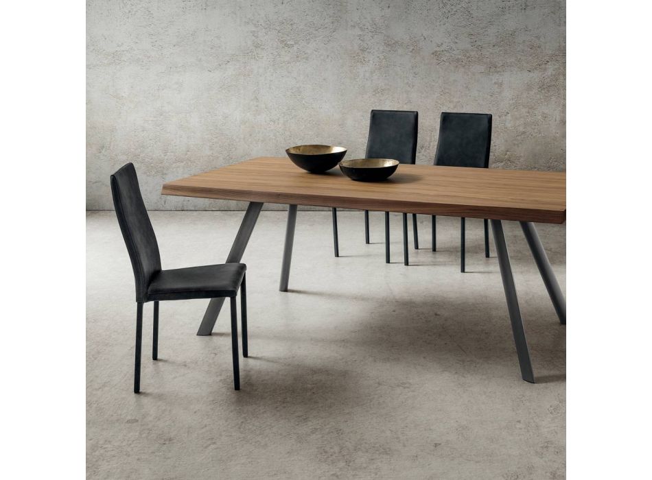 Chaise de salle à manger recouverte de cuir écologique Made in Italy, 2 pièces - Belge Viadurini