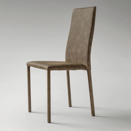 Chaise de salle à manger rembourrée en éco-cuir fabriquée en Italie, 2 pièces - Belge Viadurini