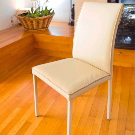 Chaise de salle à manger Bessie en simili cuir, colombe, fabriquée en Italie Viadurini