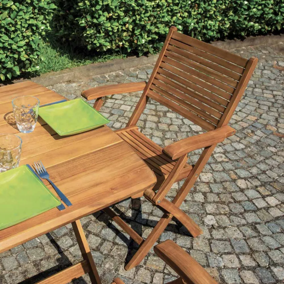Chaise d'extérieur pliante en bois d'acacia avec accoudoirs en option - Fontana Viadurini