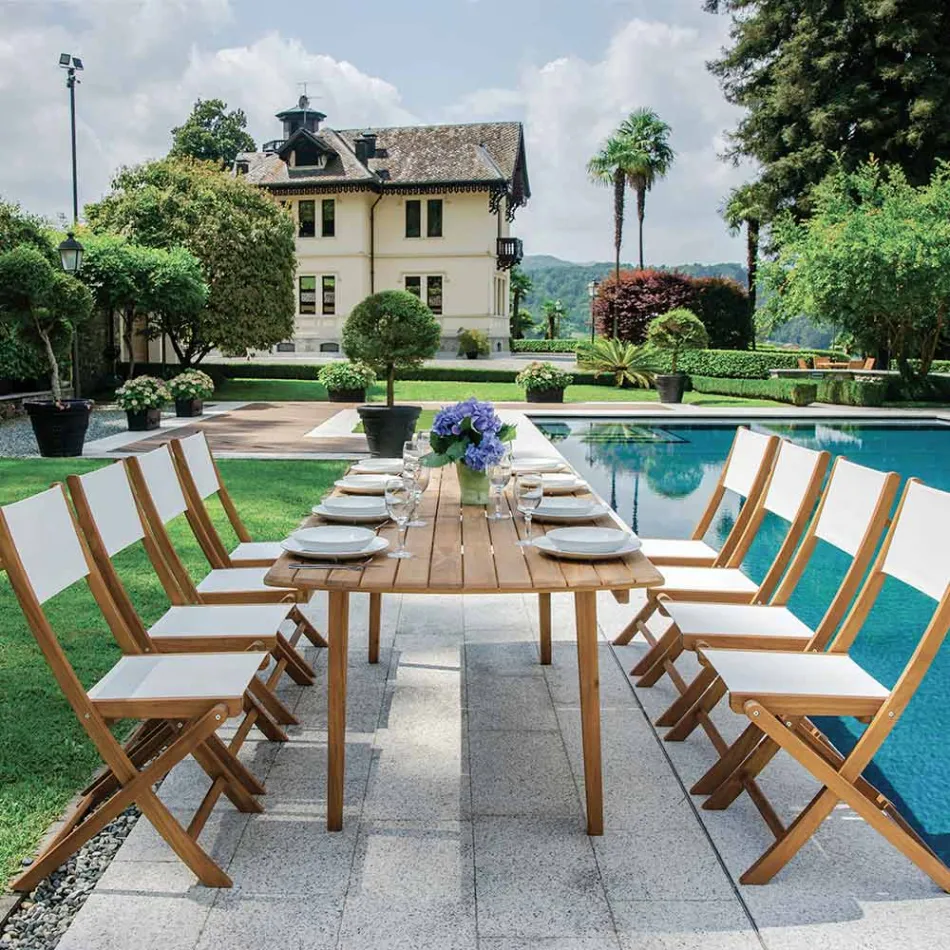 Chaise pliante d'extérieur en bois d'acacia et textilène - Parfaite Viadurini