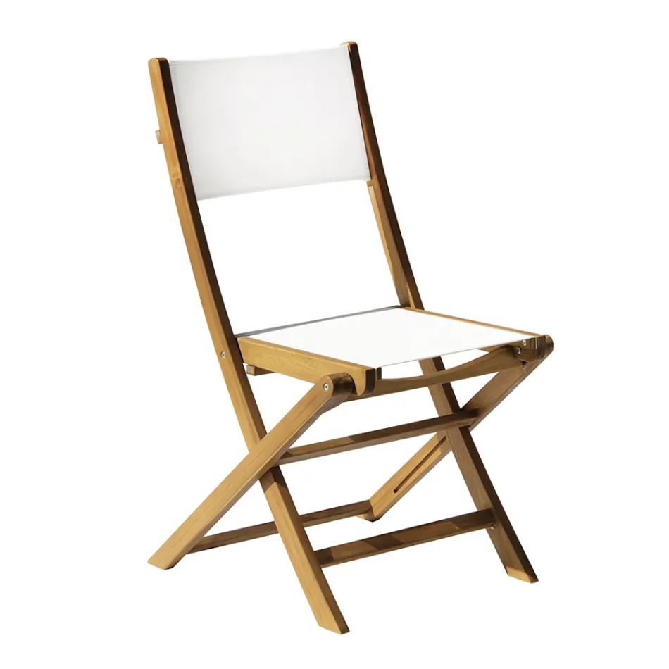 Chaise pliante d'extérieur en bois d'acacia et textilène - Parfaite Viadurini