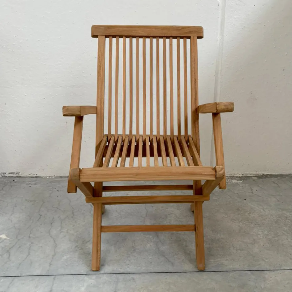 Chaise d'extérieur pliante en teck avec accoudoirs – Yggdrasil Viadurini