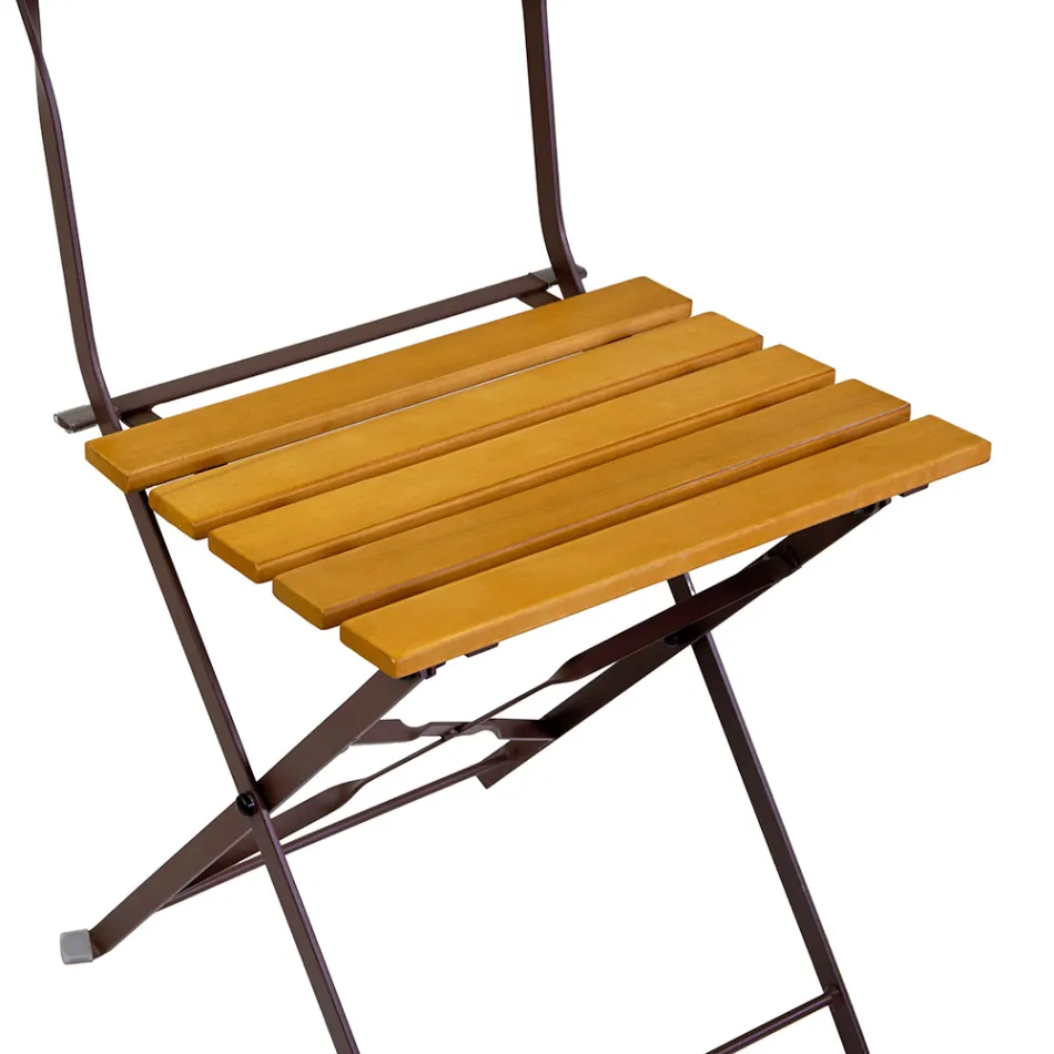 Chaise pliante en métal avec assise et dossier en bois d'acacia - Estate Viadurini