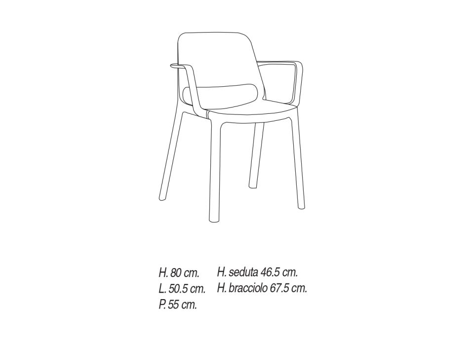 Chaise de salle à manger en polypropylène avec accoudoirs Made in Italy, 4 pièces - Elvira Viadurini