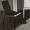 Chaise de salle à manger moderne en métal peint et siège en cuir écologique, 4 pièces - Alba