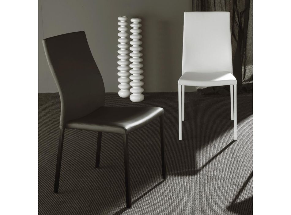 Chaise de salle à manger moderne en métal peint et siège en cuir écologique, 4 pièces - Alba Viadurini