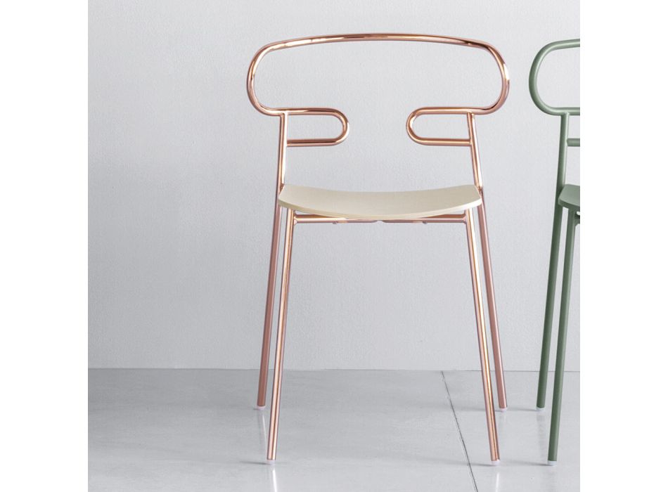 Chaise empilable précieuse en métal et frêne fabriquée en Italie, 2 pièces - Trosa Viadurini