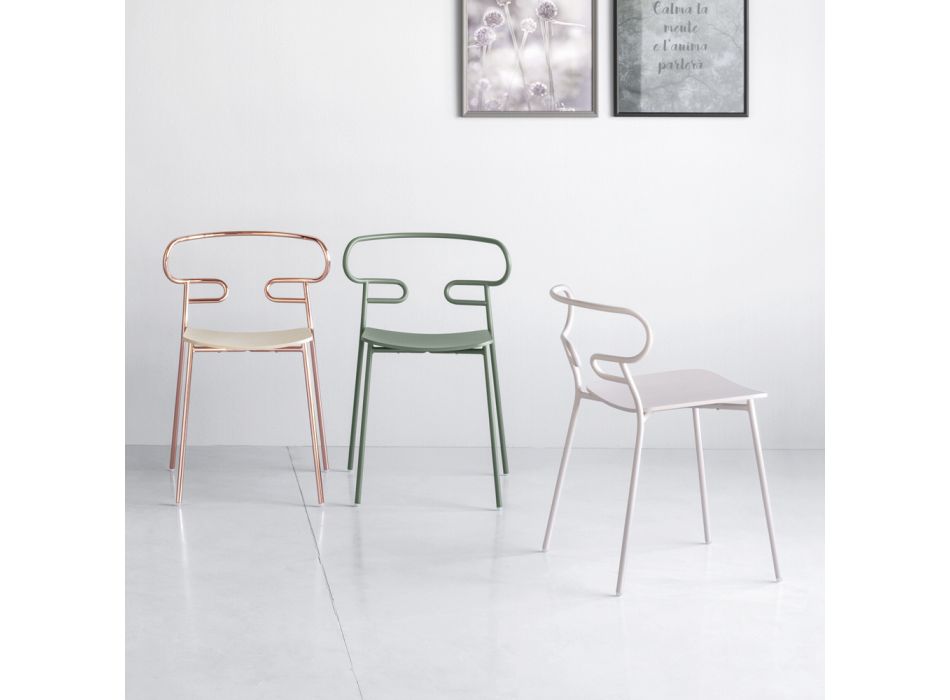 Chaise empilable précieuse en métal et frêne fabriquée en Italie, 2 pièces - Trosa Viadurini