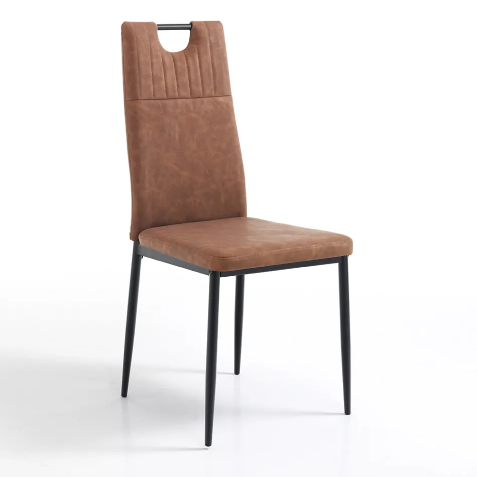 Chaise de salle à manger en cuir synthétique vieilli 4 pièces - Cassandra Viadurini