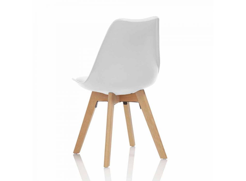 Chaise de salle à manger en pvc et bois avec assise en similicuir, 4 pièces - Expertise Viadurini
