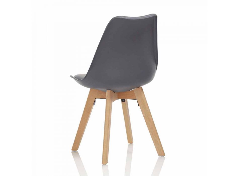 Chaise de salle à manger en pvc et bois avec assise en similicuir, 4 pièces - Expertise Viadurini