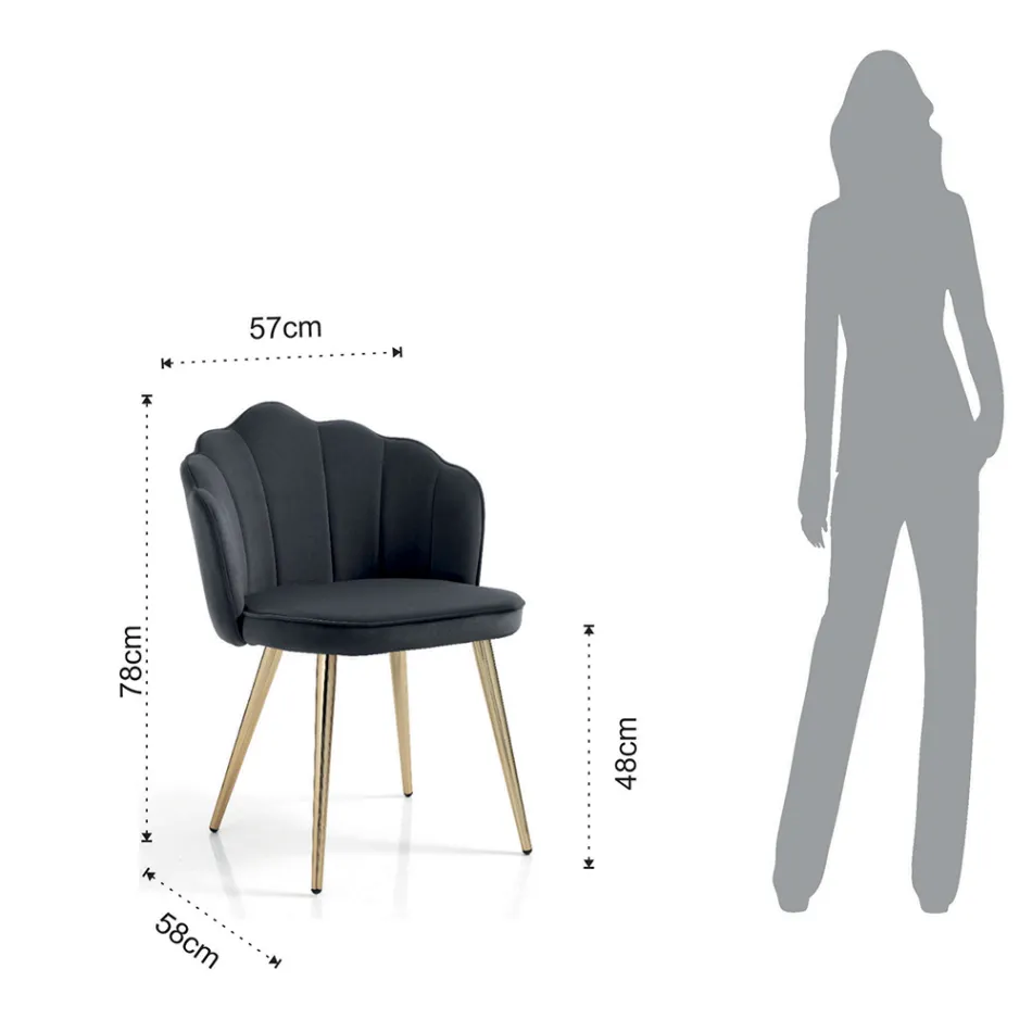 Chaise de salle à manger en tissu et métal finition dorée 4 pièces - Raffinée Viadurini