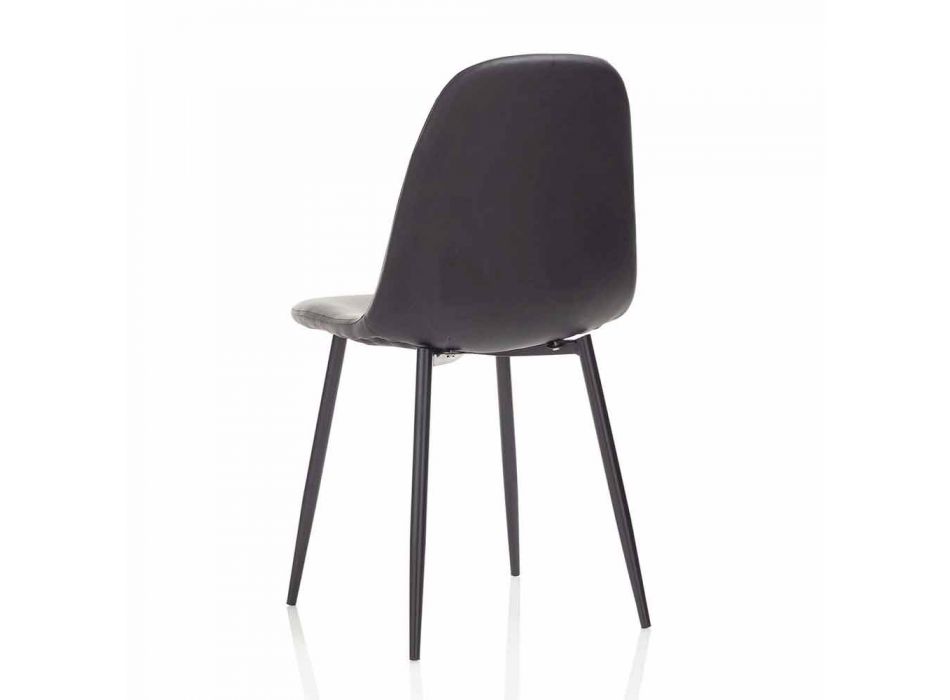 Chaise de salle à manger moderne en similicuir et métal noir, 4 pièces - Pocolo Viadurini