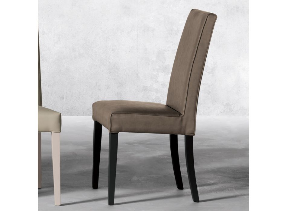 Chaise de salon en bois et assise en cuir écologique design italien moderne - Erwan Viadurini