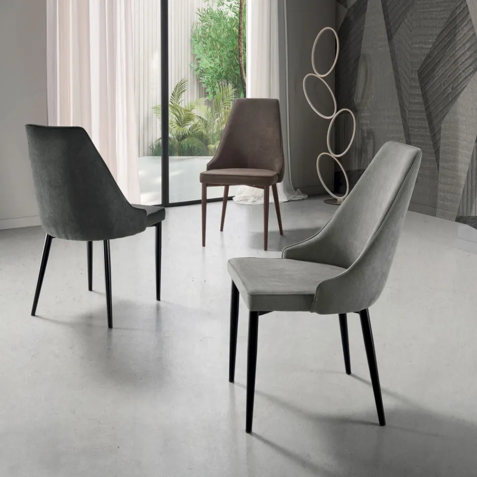 Chaise de salon en tissu avec assise en forme et rembourrée 4 pièces - Isaak Viadurini