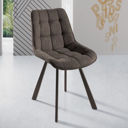 Chaise de salon en tissu rembourré avec motif à carreaux 4 pièces - Raggia Viadurini