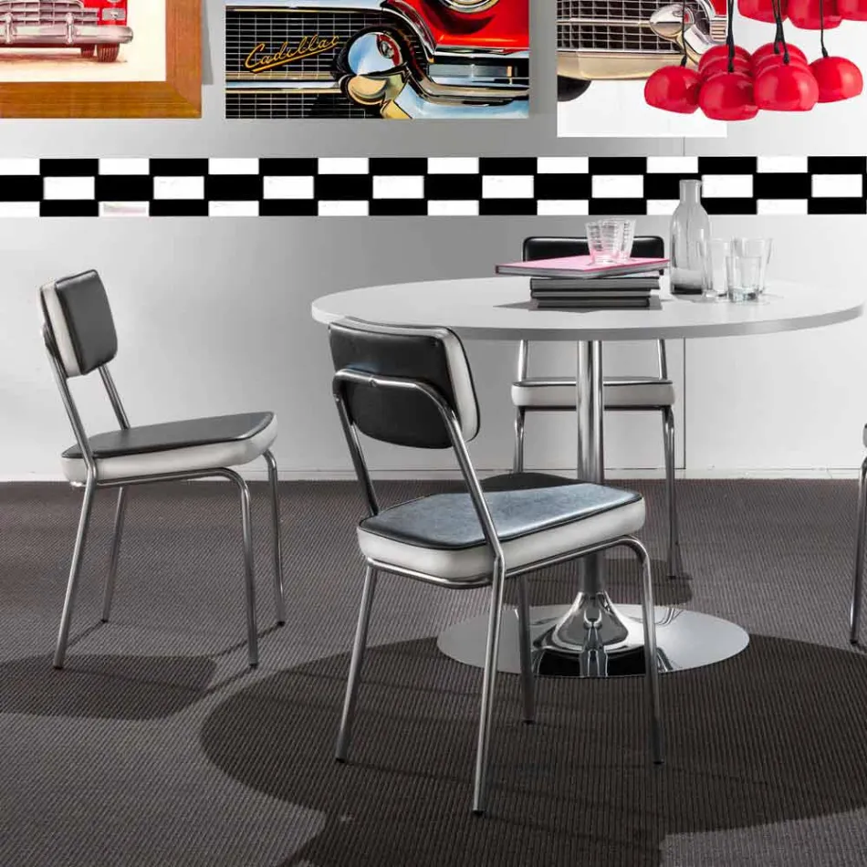 Chaise de style années 50 en simili cuir graffiti et bordure blanche Unica Viadurini