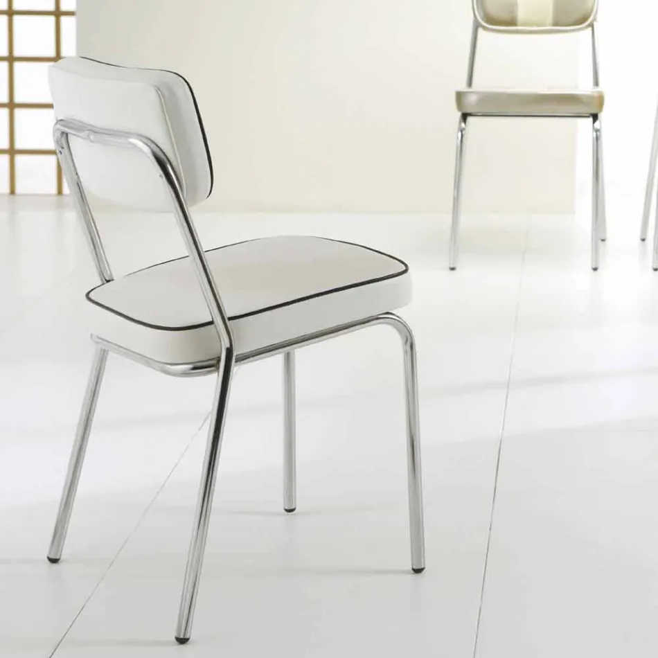 Chaise de style années 50 en simili cuir graffiti et bordure blanche Unica Viadurini