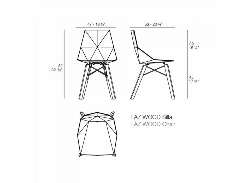 Chaises de salon ou de cuisine en polypropylène et bois - Faz Wood par Vondom Viadurini