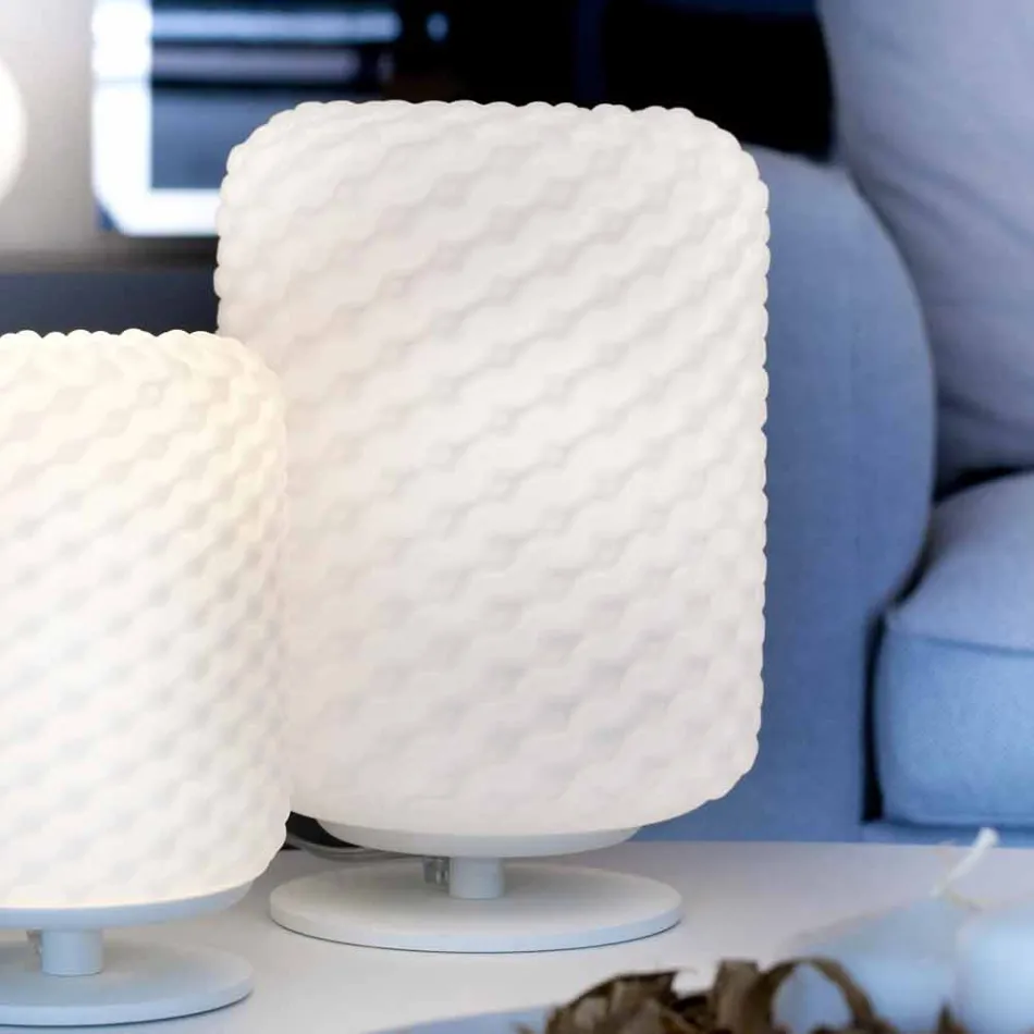 Selene lampe de table Domino Ø21 H30cm, verre soufflé made in Italy Viadurini