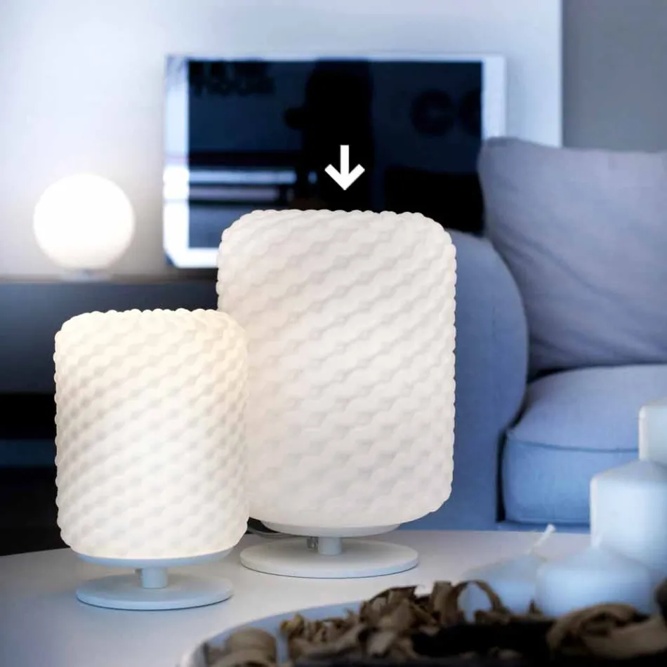 Selene lampe de table Domino Ø21 H30cm, verre soufflé made in Italy Viadurini