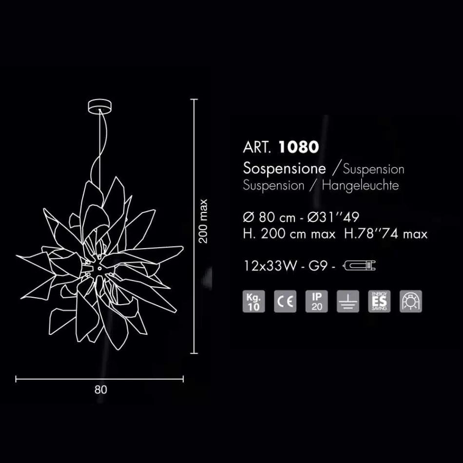 Selene Ginger lampda à la suspension métallique fabriqué en Italie Ø80 H200cm Viadurini