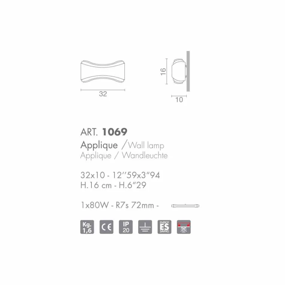 Selene Ionica 32x10 acier Appliqué H16cm et verre fabriqué en Italie Viadurini