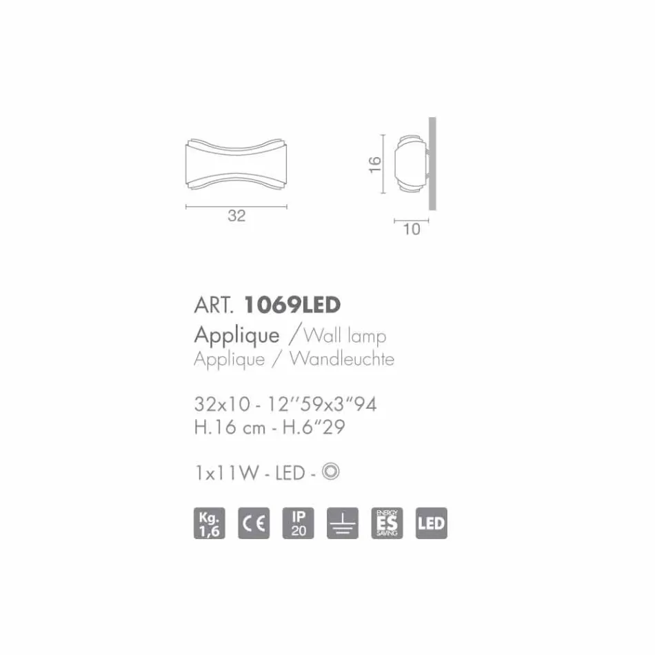 Selene Ionica 32x10 acier Appliqué H16cm et verre fabriqué en Italie Viadurini