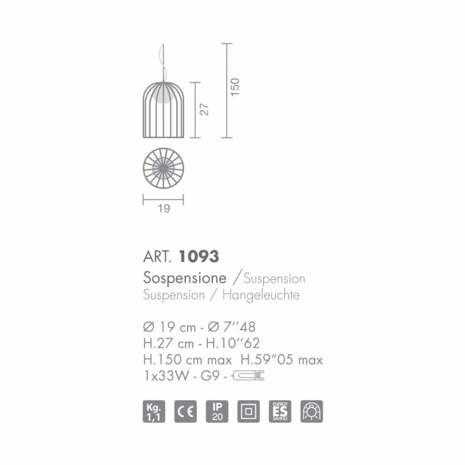 Selene Kluvì lampe suspension verre soufflé Ø19 H 27 / 150cm Viadurini