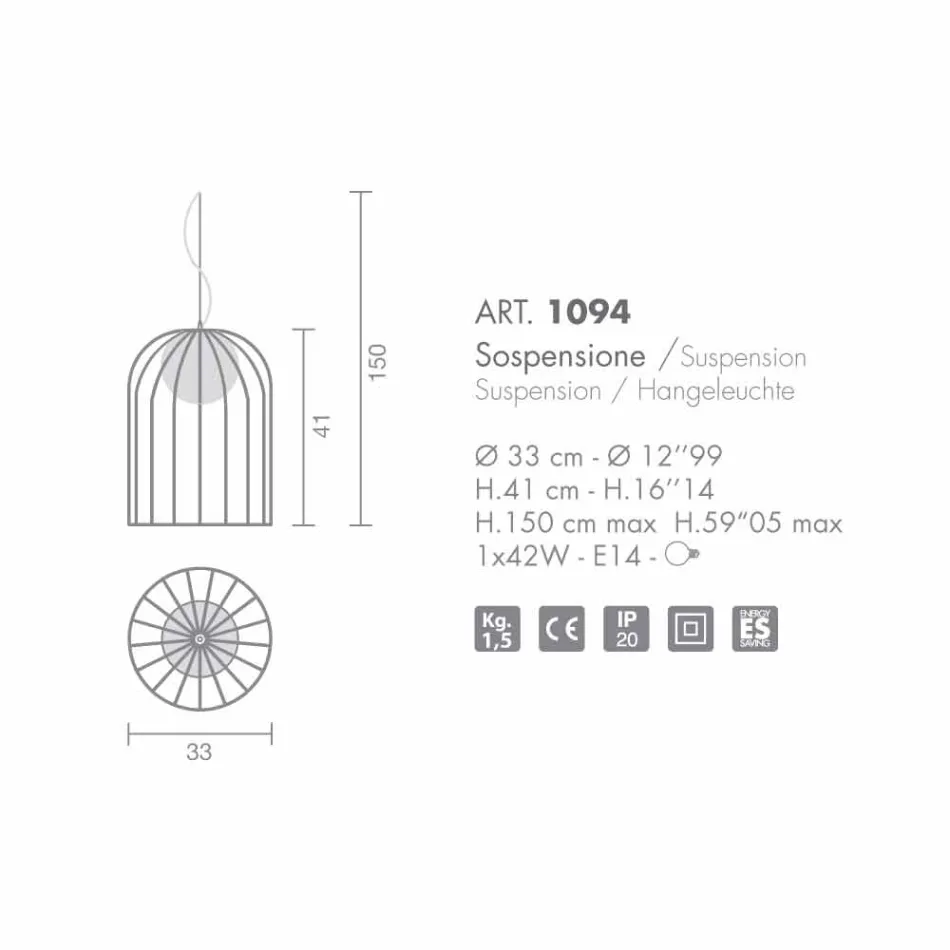 Selene Kluvì lampe suspension soufflé Ø33 H 41/150 cm verre Viadurini